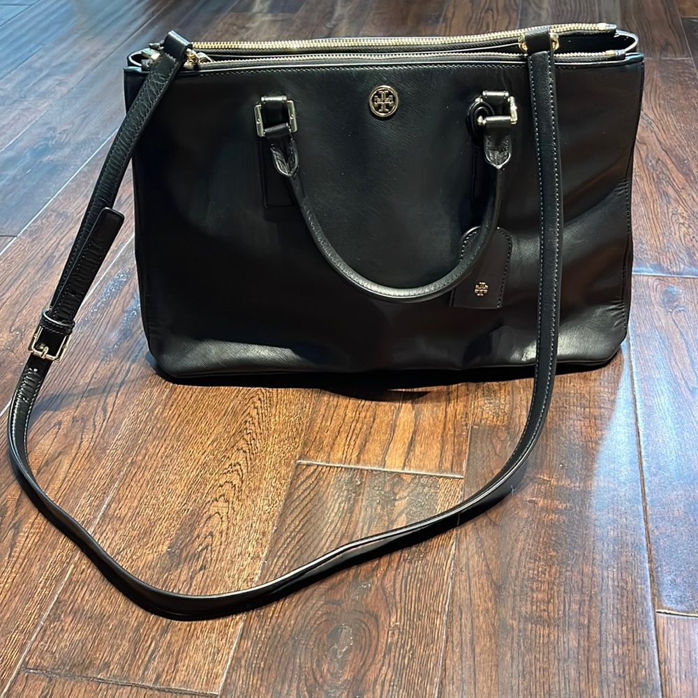 Tori Burch Black leather double zip Tote